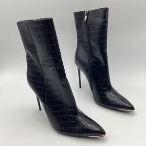 Camssoo‎ Women's Black Croc Patent Leather Stiletto Ankle Booties Size 10